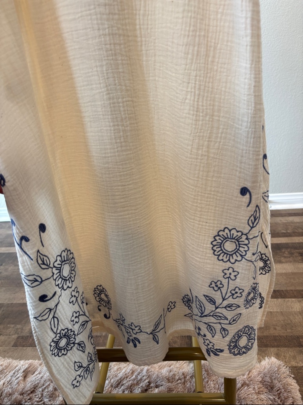 Hermoza Cream Maxi Coverup with Navy Embroidery - Picture 6 of 6